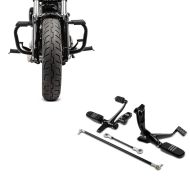 Set: Motorbike Forward controls fits for Harley Davidson Sportster 04-13 Craftride in black + Engine Guard fits for Harley Davidson Sportster 04-20 Crash Bar Craftride Mustache in black