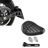 Set: Solo Seat Diamond Contoured with springs for Custombikes in + Side Mount license plate holder compatible with Yamaha XVS 650-1100 Drag Star