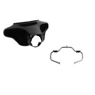 Set: Batwing Verkleidung für Harley Davidson Touring 96-13 in schwarz + Sturzbügel für Harley Davidson Touring 97-08 Mustache chrom_1