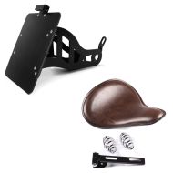 Set: Side Mount license plate holder compatible with Yamaha XV 535/1100 Virago + Solo Seat Slim with springs for Custombikes in brown