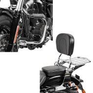 Set: Sissybar Harley Sportster 04-20 L Flex mit Rack chrom + Sturzbügel für Harley Davidson Sportster 2004-2020 Mustache chrom_1