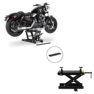 Set: Hebebühne Mid-Lift L Motorradheber für Harley und Chopper bis 680 kg + Hebebühne Mini-Lift Scherenheber inkl. Gummimatte bis 500kg in schwarz_1