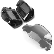 Set: Beinschild für Harley Touring Modelle 2014-2021 belüftet schwarz + Windschild Wave 9" für Harley Street Glide Special 15-21 braun_1