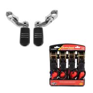 Set: Sturzbügel Fussrasten für 32mm CF10 + Spanngurt Set mit Ratsche und Haken inkl 4x Zurrschlaufe in rot_1