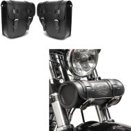 Set: Satteltaschen Texas je 10Ltr Paar rechts und links in schwarz + Werkzeugrolle Elgin 2,4Ltr für Chopper Cafercaer und Scrambler in_1