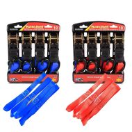 Set 8x Tie-down Straps with Ratchet and Hooks + 8x Loop Straps ConStands red and blue