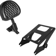 Set: Fahrer Rückenlehne Diamond für Harley Touring 97-20 schwarz + Topcase Träger Doppelsitzbank für Harley Touring 14-21 schwarz_1