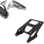 Set: Passenger Floorboards fits for Harley Davidson Touring 93-24 Footboards Craftride CF2 with brackets chrome + Topcase Mounting Rack 2-Up TP fits for Harley Davidson Touring 14-24 black Craftride