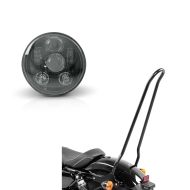 Set: Sissybar für Harley Sportster 04-20 Tampa XL schwarz + LED Scheinwerfer 5,75 Zoll für Harley Hauptscheinwerfer schwarz_1