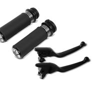 Set: Lenker-Griffe 1" Zoll HG2 CNC Alu für Harley- Elektronischer Gasgriff + Bremshebel und Kupplungshebel Set Broad Harley Street Glide 08-13_1