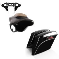 Set: Batwing Verkleidung Komplettset für Harley Touring 1996-2013 + Seitenkoffer Set Harley Touring 94-13 Stretched 35Ltr Black Latch_1