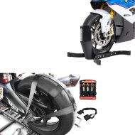 Set: Hinterrad und Lenker Zurrgurt mit 4x Ratschen-Spanngurten Set + Motorradwippe Easy Plus Vorderradwippe Motorradständer bis 21" schwarz_1