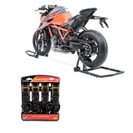 Set: Einarm Montageständer Set für BMW R NineT 14-20 hinten vorne CLS + Spanngurt Set mit Ratsche und Haken inkl 4x Zurrschlaufe in schwarz_1