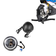 Set: LED Scheinwerfer Set 7 Zoll für Universal Hauptscheinwerfer C12 + Motorradwippe Easy Plus Vorderradwippe Motorradständer bis 21" schwarz_1