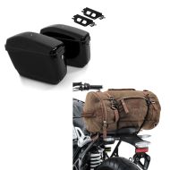 Set: Seitenkoffer für Kawasaki Vulcan 15-20 m. Halter Satteltasche Nevada + Hecktasche Vintage 35L Canvas Rucksack Gepäckrolle braun_1