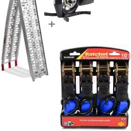 Set: Auffahrrampe Alu CS1 + Motorradwippe Easy Plus klappbar max. 340kg + Spanngurt Set mit Ratsche und Haken inkl 4x Zurrschlaufe in blau_1