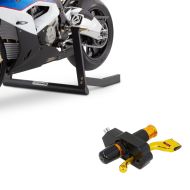 Set: Zentralheber Center Pro Motorradständer in schwarz matt + Bremshebelschloss 22 mm Lenker Griffschloss 9x4 cm BS-Motoparts Alu_1