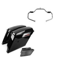Set: Seitenkoffer Stretched für Harley Touring 94-13 mit Innenverkleidung + Sturzbügel für Harley Road King 97-08 Mustache chrom_1