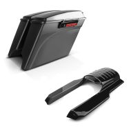 Set: Stretched saddlebags fits for Harley Davidson Touring Models 94-13 black mat Craftride + Rear Fender Extension Filler fits for Harley Davidson Touring 96-08 Craftride