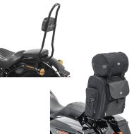 Set: Sissybar für Harley Softail Street Bob 18-20 SRL schwarz + Sissybar Tasche SXL Hecktasche mit Gepäckrolle in schwarz_1
