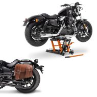 Set: Hebebühne Mid-Lift L Motorradheber für Harley und Chopper bis 680kg + Satteltasche links Montana 8Ltr Seitentasche für Chopper braun_1