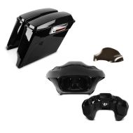 Set: Verkleidung mit Windschild für Harley Road Glide / Custom 98-13 + Seitenkoffer Set Harley Touring 94-13 Stretched 35Ltr in schwarz_1