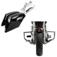Set: Seitenkoffer Set für Harley Davidson Softail Deluxe 05-17 Craftride Stretched inkl Träger chrom + Sturzbügel für Harley Davidson Softail Deluxe 05-17 Craftride ST1 chrom_1