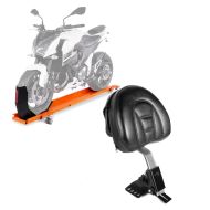 Set: Rangierschiene Harley Road King / Classic ConStands Smart-Mover mit Wippe orange + Fahrer Rückenlehne Small für Harley Road King Classic 98-19 chrom Craftride_1