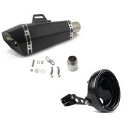 Set: Auspuff Paddock für Suzuki SV 650 Schalldämpfer schwarz + LED Scheinwerfer-Gehäuse MG 7" für Suzuki LS 650 Savage / SV 1000 / 650 schwarz Craftride_1
