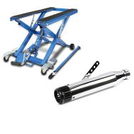 Set: Hydraulische Hebebühne Yamaha XVS 1100 Drag Star ConStands Mid-Lift XL blau + Craftride Endschalldämpfer Yamaha XVS 1100 Drag Star Auspuff Straight chrom_1