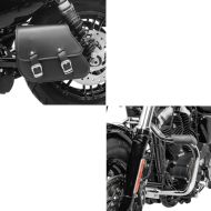 Set: Swing Arm Saddle Bag + support fits for Harley Davidson Sportster 883 Superlow 11-20 Craftride + Engine Guard fits for Harley Davidson Sportster 883 Superlow 11-20 Mustache chrome Craftride