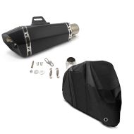 Set: Auspuff Paddock für BMW F 800 R Schalldämpfer schwarz + Abdeckplane BMW F 800 GT / R / S / ST  C 650 GT / Sport Craftride XL in schwarz_1