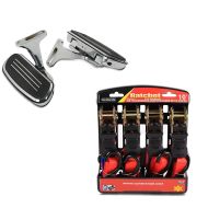 Set: Beifahrer Trittbretter + Halter CF2S für Harley Street Glide 06-21 Craftride + Spanngurt Set Harley Street Glide mit Ratsche und Haken inkl Lastschlaufen ConStands in rot_1