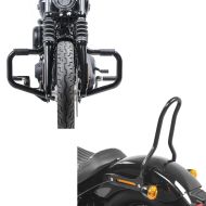 Set: Sturzbügel Mustache II für Harley Softail Street Bob 18-21 schwarz + Sissybar für Harley Davidson Softail 18-21 Craftride Tampa S schwarz_1