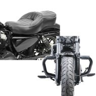 Set: Doppel Sitzbank für Harley Sportster 1200 Custom 04-20 VM2 Sitz Craftride + Sturzbügel Mustache II für Harley Davidson Sportster 1200 Custom 04-20 Schutzbügel schwarz Craftride_1