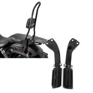 Set: Sissybar Harley Davidson Dyna Street Bob 06-08 Harley Davidson Craftride Fast Rider-XL inkl. Gepäckträger schwarz + Sozius Fussrasten Set mit Halter für Harley Dyna Street Bob 06-17 BL1 schwarz Craftride_1