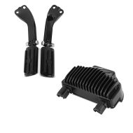 Set: Sozius Fussrasten Set mit Halter für Harley Dyna Street Bob 06-17 BL1 schwarz Craftride + Spannungsregler für Harley-Davidson Dyna Street Bob 08-17 Gleichrichter Laderegler Craftride_1