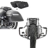 Set: Set Seitenkoffer + Innentaschen für Harley Softail Low Rider Craftride K3 + Sturzbügel Mustache für Harley Davidson Softail 18-21 Schutzbügel 32mm chrome Craftride_1