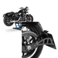 Set: Hebebühne Harley Davidson Dyna Fat Bob Motorradheber ConStands Mid-Lift L in blau + Seitlicher Kennzeichenhalter für Harley Davidson Dyna Fat Bob 08-17 Craftride schwarz_1