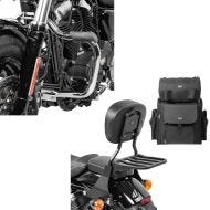 Set: Sissybar SB1 + Hecktasche für Harley Sportster 1200 Custom 04-20 abnehmbar mit Gepäckträger Craftride schwarz + Sturzbügel für Harley Davidson Sportster 1200 Custom 04-20 Mustache chrom Craftride_1