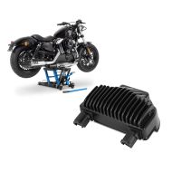 Set: Hebebühne Harley Davidson Dyna Fat Bob Motorradheber ConStands Mid-Lift L in blau + Spannungsregler für Harley-Davidson Dyna Fat Bob 08-17 Gleichrichter Laderegler Craftride_1