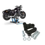 Set: Hebebühne Harley Davidson Dyna Fat Bob Motorradheber ConStands Mid-Lift L in blau + Tieferlegungskit 1,75" Zoll für Harley Dyna Fat Bob 08-17 Tieferlegung Craftride_1