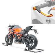 Set: Einarm Montageständer Set für KTM 1290 Super Duke/ R 14-21 Motorradständer hinten vorne Constands CBM + Hebelschützer für KTM 1290 Super Duke GT / R X1 orange_1