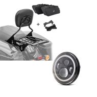 Set: Sissybar + Gepäckträger + Seitenkoffer Innentaschen AW für Harley Street Glide Special 15-19 schwarz Craftride + LED Scheinwerfer 7" für Harley Davidson Street Glide / Special DRL Craftride schwarz_1
