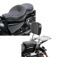 Set: Doppel Sitzbank für Harley Davidson Sportster 1200 T Superlow 14-20 DB1 Sitz Craftride + Sissybar Harley Sportster 1200 T Superlow 14-20 Craftride Fast Driver-L Flex inkl. Gepäckträger chrom_1