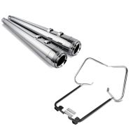 Set: Craftride Auspuff Harley Road King Classic 98-16 EX2 Schalldämpfer Set chrom + Kofferträger für Harley Davidson Road King Classic 98-07 mit Schutzbügel chrom Craftride_1