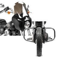 Set: Frontverkleidung für Harley Dyna Low Rider / Street Bob Craftride MG5 mit Scheibe schwarz-rauchgrau + Sturzbügel für Harley Davidson Dyna Street Bob 06-17 Craftride DN1 chrom_1