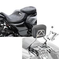 Set: Sitzbank für Harley CVO Street Glide 11-21 Craftride RH3 schwarz-blau + Sissybar + Gepäckträger XB für Harley Davidson CVO Street Glide 14-19 chrom Craftride_1
