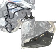 Set: Set Engine Guard XL + Auxiliary lights compatible with BMW F 850 GS / F 750 GS 18-20 crash bar Motoguard black + Skid Plate compatible with BMW F 750 GS 18-20 Motoguard Aluminium Belly Pan Engine Guard Black