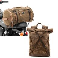 Set: Motorcycle Tail Bag Vintage 25L Canvas Backpack Duffle Roll Bag brown Craftride + Motorcycle Backpack Craftride CR3 waxed Canvas Backpack 13Ltr in brown